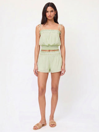Woven Textured Square Neckline Applique Shirred Ruffle Cami Blouse For Daily Casual Vacation