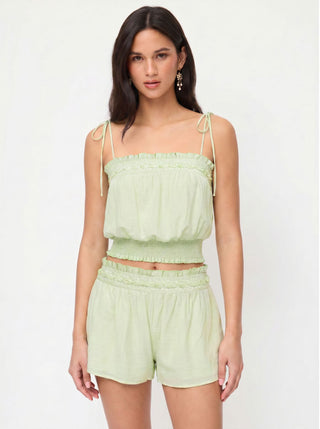 Woven Textured Square Neckline Applique Shirred Ruffle Cami Blouse For Daily Casual Vacation
