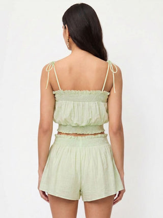 Woven Textured Square Neckline Applique Shirred Ruffle Cami Blouse For Daily Casual Vacation