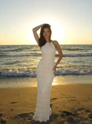 Chiffon Halter Neckline Sleeveless Ruched Straight Maxi Dress