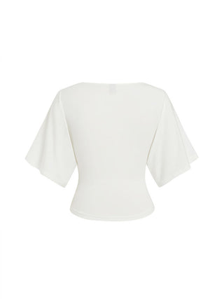 Modal-blend Boat Neck Short Sleeve Cut Out Ruched Top