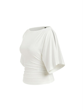 Modal-blend Boat Neck Short Sleeve Cut Out Ruched Top