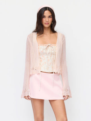 Knit Textured V-neck Bell Sleeve Cardigan