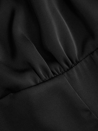 Satin V-neck Drawstring A-line Mini Dress