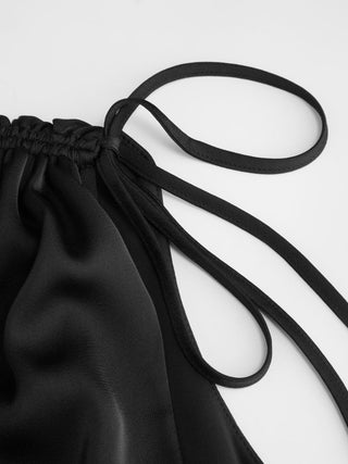 Satin V-neck Drawstring A-line Mini Dress