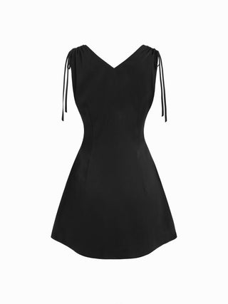 Satin V-neck Drawstring A-line Mini Dress