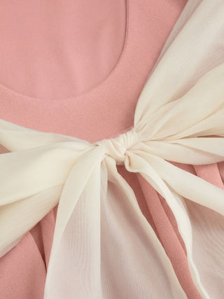 Knit Fabric Colorblock Boat Neck High Rise Bowknot Flared Mini Dress For Daily Casual Date