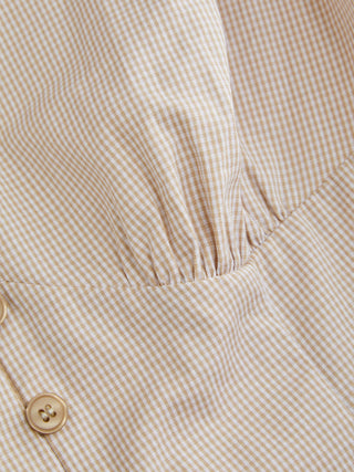 100% Cotton Notched Collar Puff Sleeve Ruched Button Through Blouse