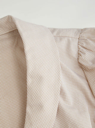 100% Cotton Notched Collar Puff Sleeve Ruched Button Through Blouse