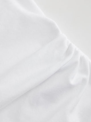 Cotton-blend Boat Neck Ruffle Sleeve Ruched Asymmetrical Hem Tee