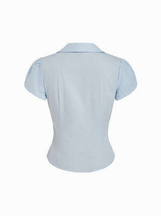 Cotton-blend Puff Sleeve Slim Crop Blouse