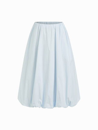 Cotton-blend Low Rise Ruched Bubble Hem Midi Skirt