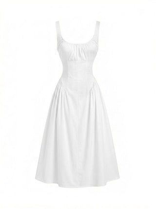 Cotton Scoop Neckline A-line Midi Dress
