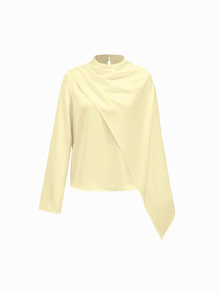 Satin Satin High Neck Draped Long Sleeve Blouse With Scarf For Daily Casual Work