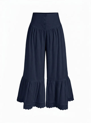 Wide Leg Pants Women Cargo Sequin pants Capri Pant denim cargo pants Woven Cotton-blend Mid Rise Lace Trim Ruffle Wide Leg Trousers For Daily Casual Vacation