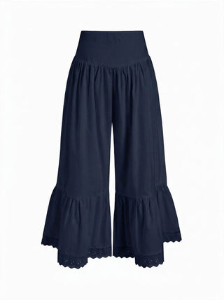 Wide Leg Pants Women Cargo Sequin pants Capri Pant denim cargo pants Woven Cotton-blend Mid Rise Lace Trim Ruffle Wide Leg Trousers For Daily Casual Vacation