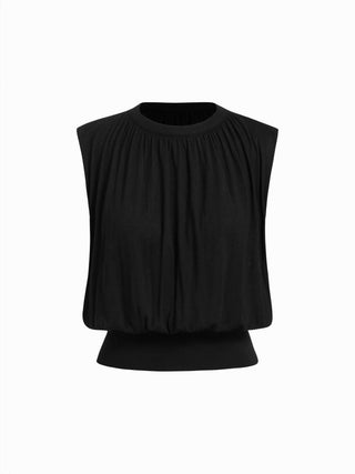 Knit Fabric Knit High Stretch Round Neckline Drawstring Top For Daily Casual Date