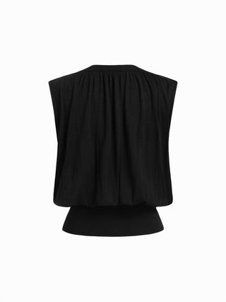 Knit Fabric Knit High Stretch Round Neckline Drawstring Top For Daily Casual Date