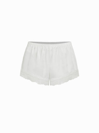 Satin V-neck Lace Trim Cami Top & Mid Rise Lace Hem Shorts Loungewear Set