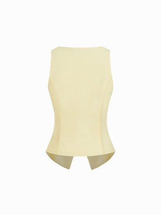 Linen-blend Sweetheart Asymmetrical Bowknot Blazer Vest