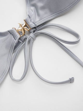 Sweetheart Ruched Metal Detail Low Rise Triangle Bikini Set