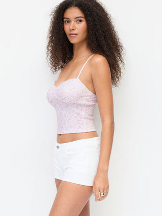 Textured Floral V-neck Lace Trim Cami Top