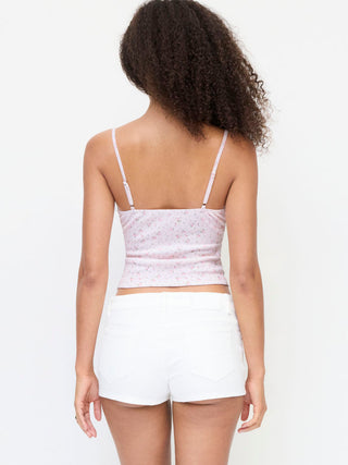 Textured Floral V-neck Lace Trim Cami Top
