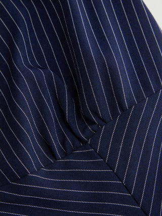 Woven Cotton-blend Stripes Collar Zip Front Short Sleeve Blouse For Daily Casual Work