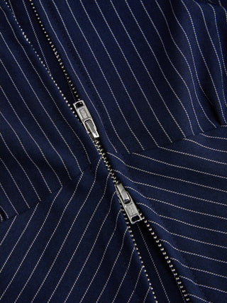 Woven Cotton-blend Stripes Collar Zip Front Short Sleeve Blouse For Daily Casual Work