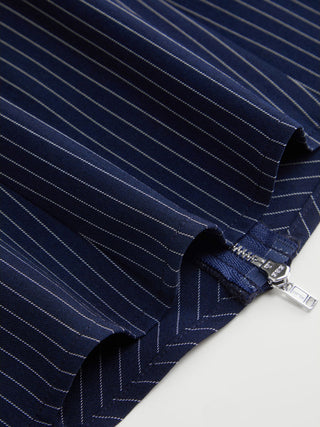 Woven Cotton-blend Stripes Collar Zip Front Short Sleeve Blouse For Daily Casual Work