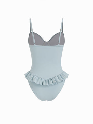 Knit Fabric Sweetheart Bowknot Peplum Hem One Piece Swimsuit For Holiday Swimming Pool Beach