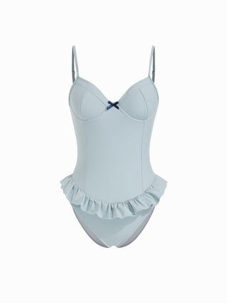 Knit Fabric Sweetheart Bowknot Peplum Hem One Piece Swimsuit For Holiday Swimming Pool Beach