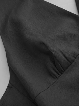 Linen-blend V-neck Button Bowknot Backless Romper