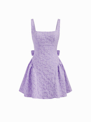 Jacquard U-neckline Floral Backless Bowknot Mini Dress