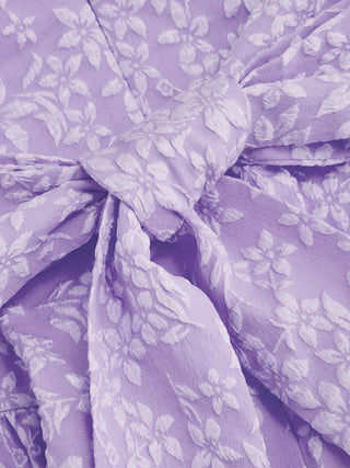 Jacquard U-neckline Floral Backless Bowknot Mini Dress