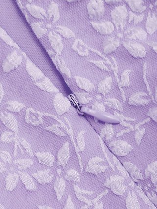 Jacquard U-neckline Floral Backless Bowknot Mini Dress