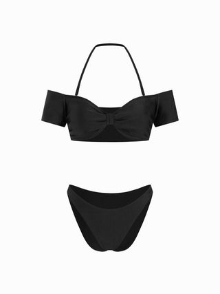 Off-shoulder Bowknot Tube top Low Rise Cheeky Bikini Set