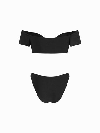 Off-shoulder Bowknot Tube top Low Rise Cheeky Bikini Set