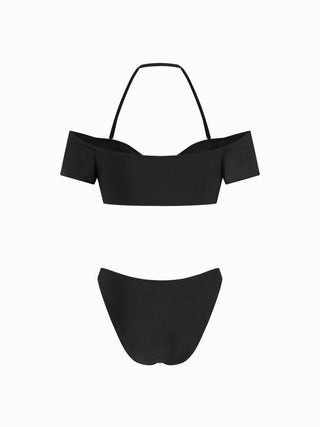 Off-shoulder Bowknot Tube top Low Rise Cheeky Bikini Set