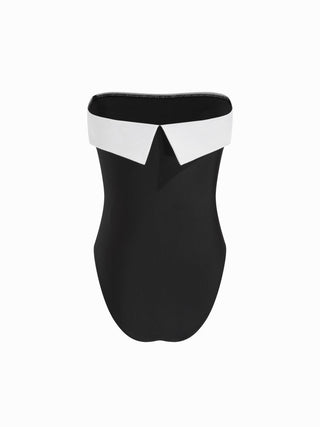 Square Neck Colorblock Tube Top One Piece Swimsuit