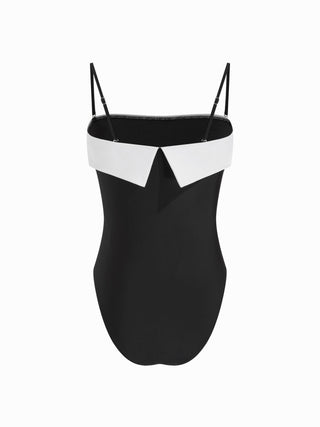Square Neck Colorblock Tube Top One Piece Swimsuit