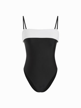 Square Neck Colorblock Tube Top One Piece Swimsuit