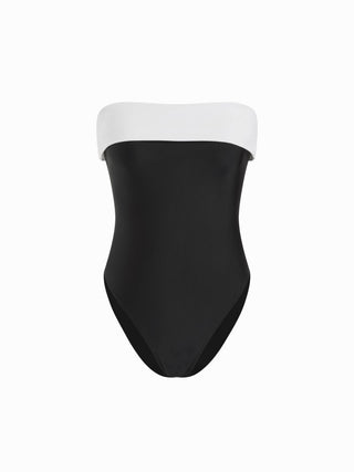 Square Neck Colorblock Tube Top One Piece Swimsuit
