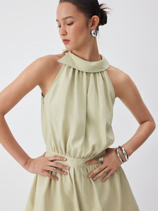 High Neck Mid Rise Ruched Romper
