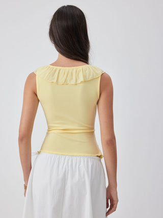 Jersey V-neck Ruffled Bowknot Ruched Tank Top For Daily Casual Date