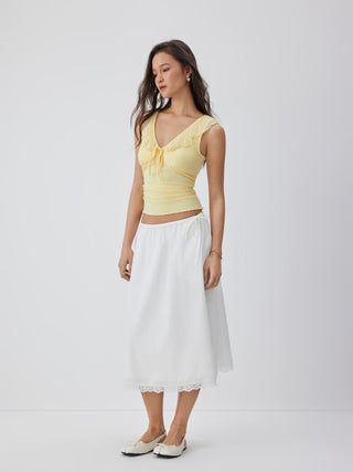 Jersey V-neck Ruffled Bowknot Ruched Tank Top For Daily Casual Date