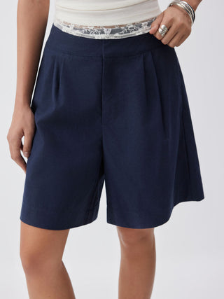 Linen-blend Mid Rise Oversized Shorts