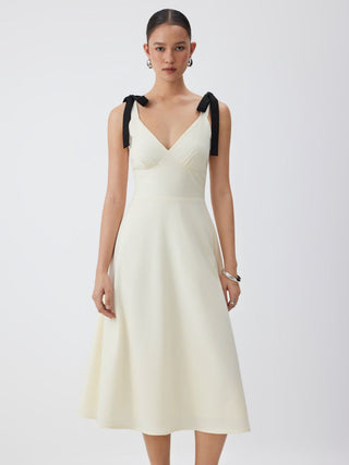 Linen-blend Sweetheart Neck Bowknot Lace-up A-line Maxi Dress