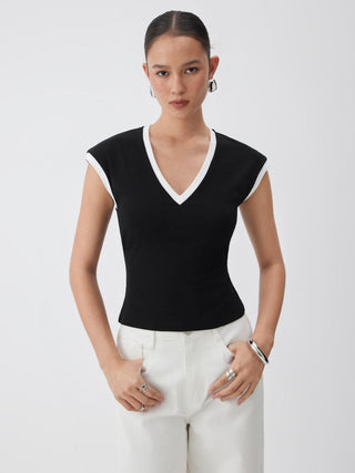 Cotton-blend Colorblock V-neck Tank Top