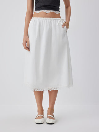 Chiffon Cotton-blend Mid Rise Lace Trim A-line Maxi Skirt For Daily Casual Vacation
